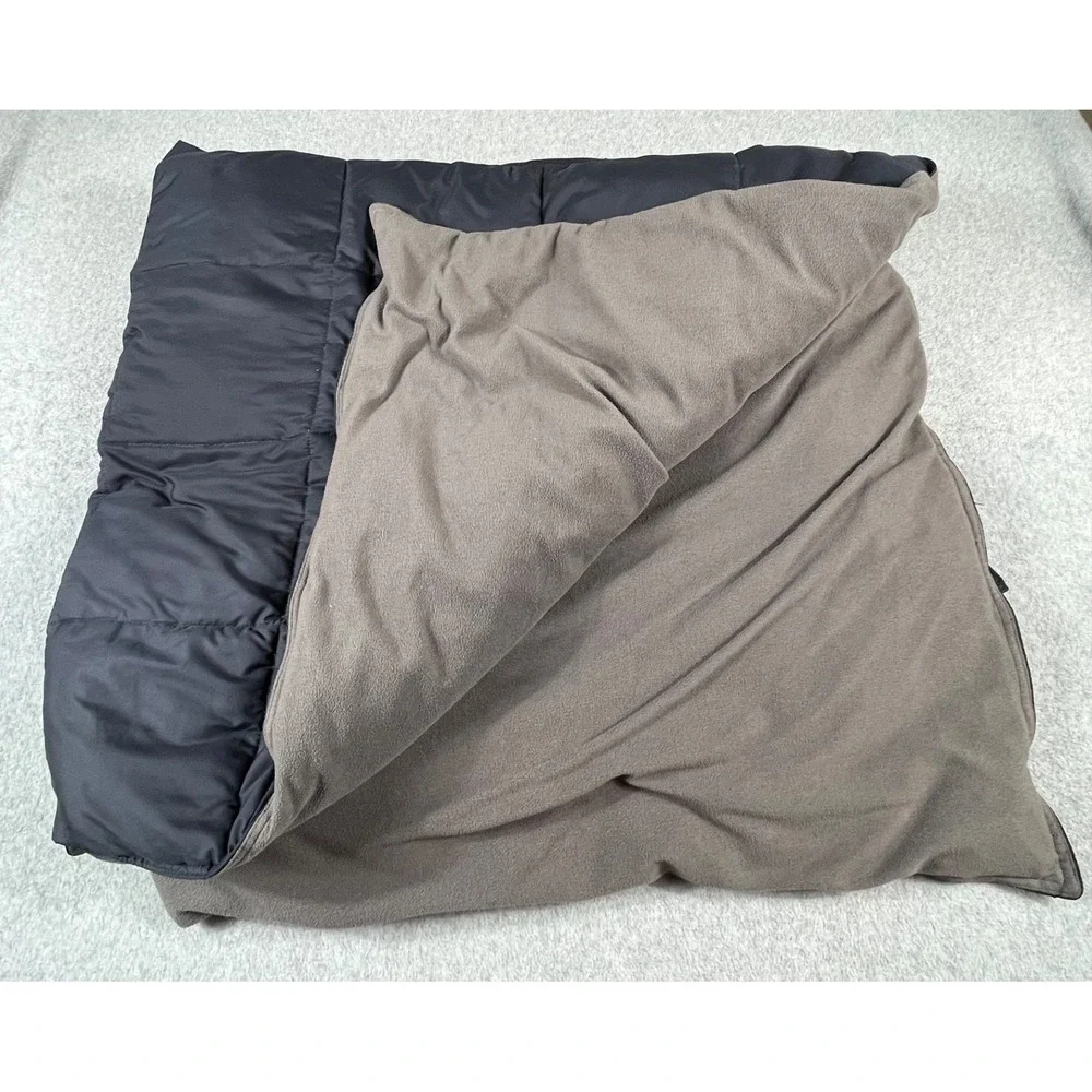 Eddie Bauer Fleece Lined Puffer Blanket Outdoor Camping Throw Black Taupe 50x60